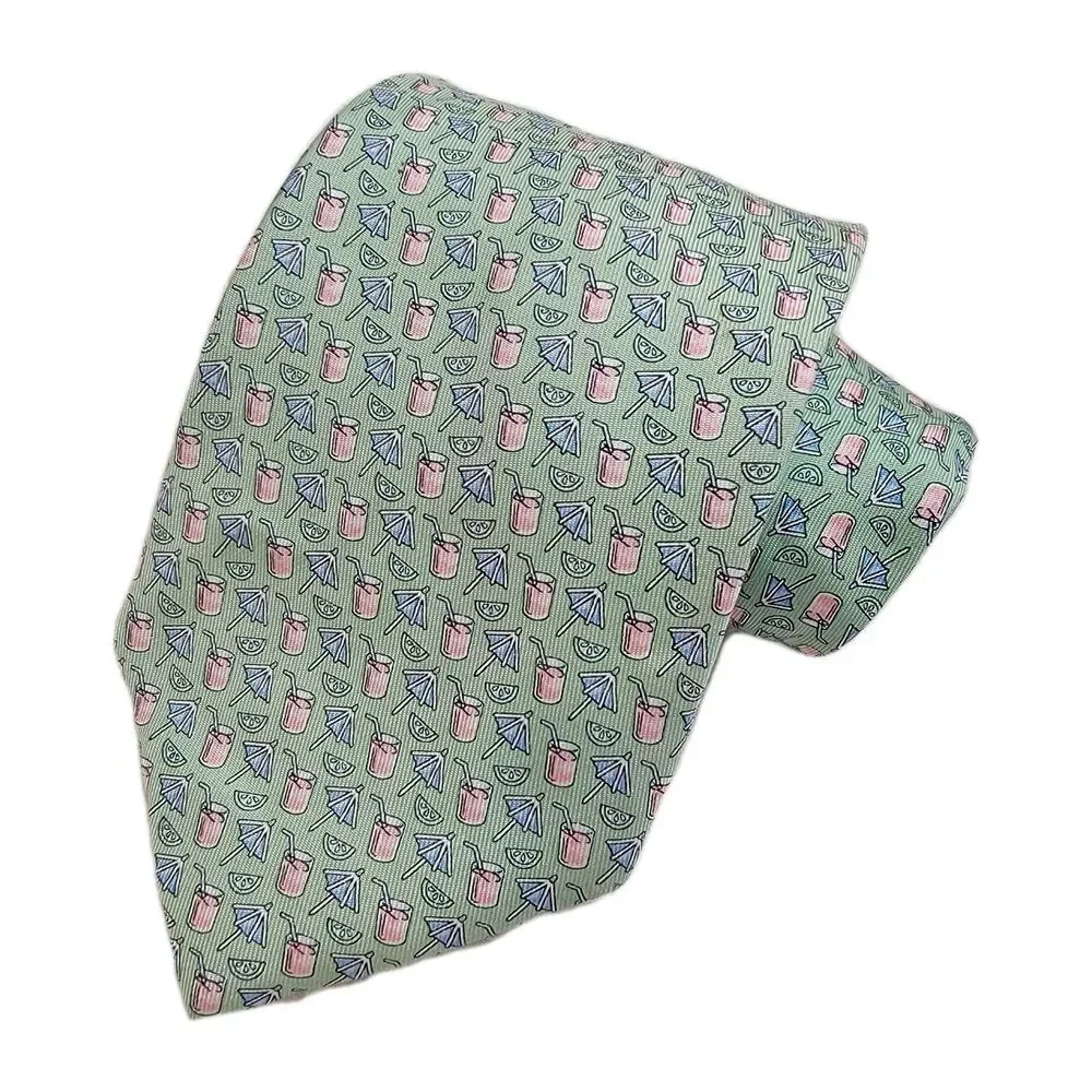 Martha’s Vineyard Vines Umbrellas Drinks On Green 100%‎ Silk Neck Tie 57
